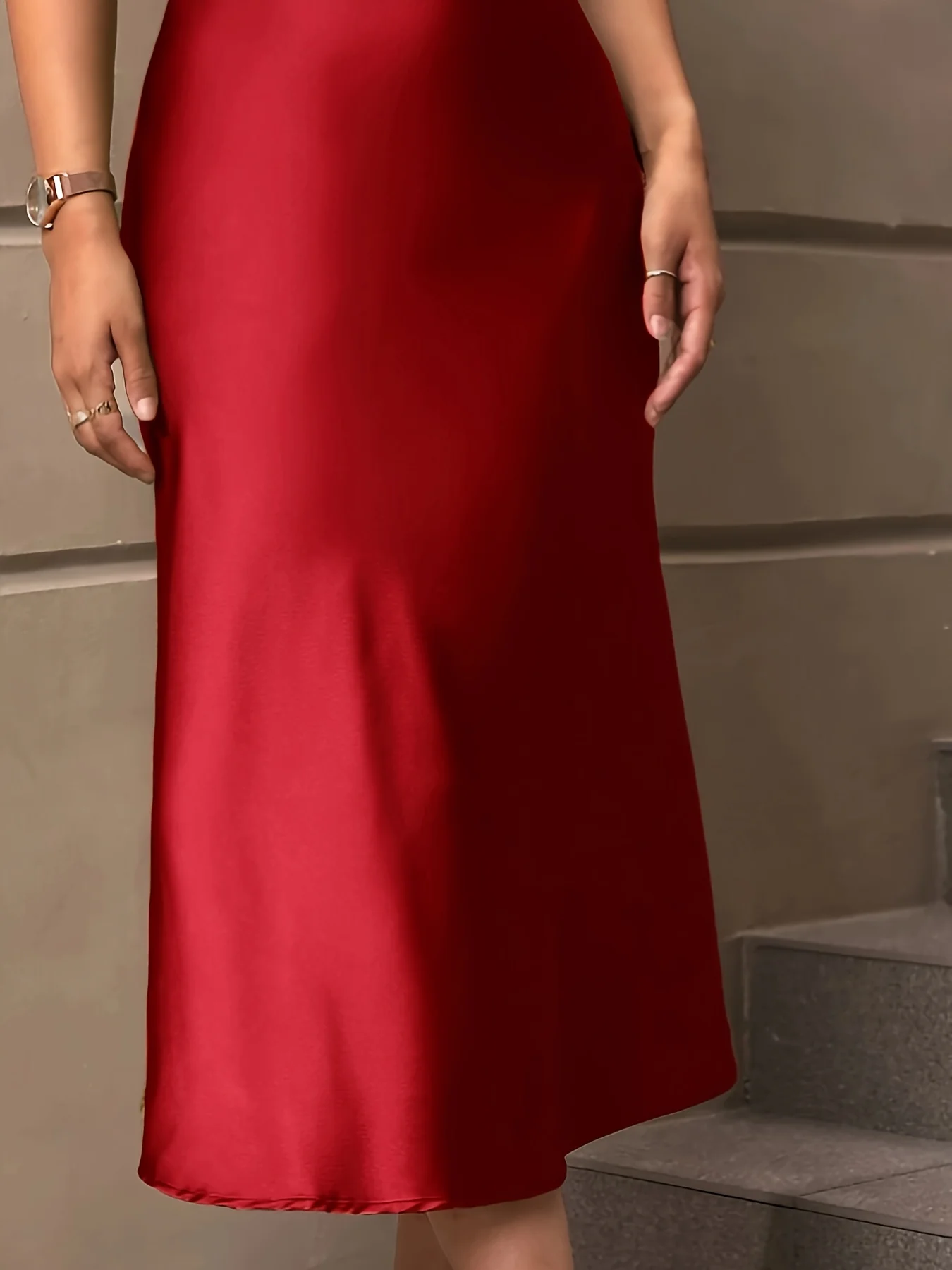 deanwangkt-1 Solid High Waist Bodycon Skirt, Elegant Ruffle Hem Midi Skirt, Women's Clothing - Deanwangkt