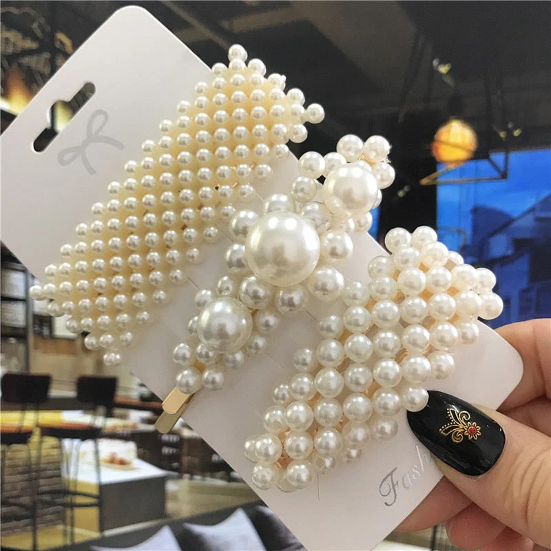 deanwangkt 1Set Handmade Pearls Hair Clips Pin for Women Fashion Geometric Flower Barrettes Headwear Girls Sweet Hairpins Hair Accessorie - Deanwangkt