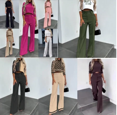 deanwangkt New Fashion Women's Elegant Small High Neck Casual Shorts Top Pocket Micro Horn Elegant Pants Set - Deanwangkt