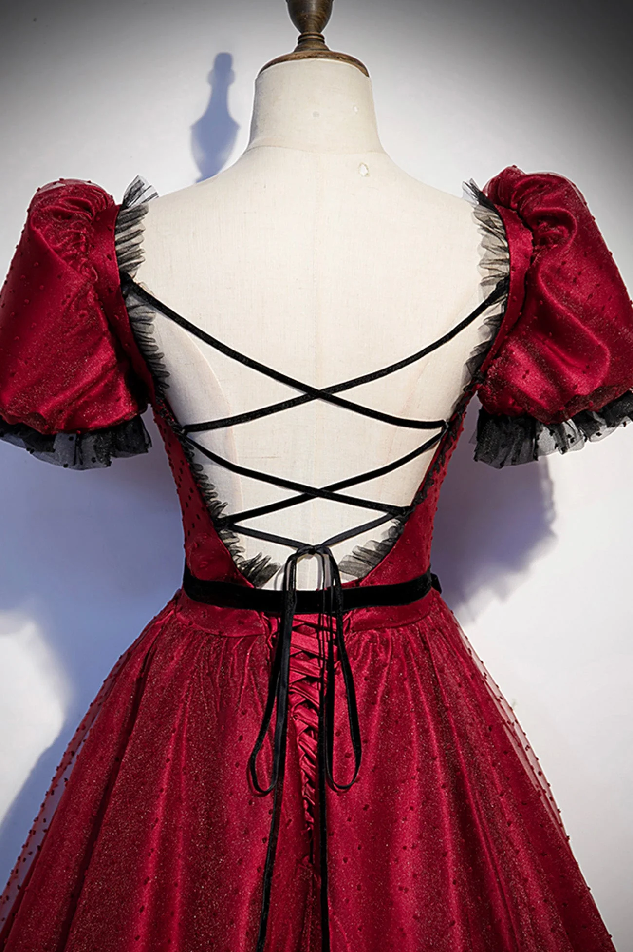 solvbao Burgundy Tulle Long Prom Dresses, A-Line Backless Evening Dresses - Deanwangkt