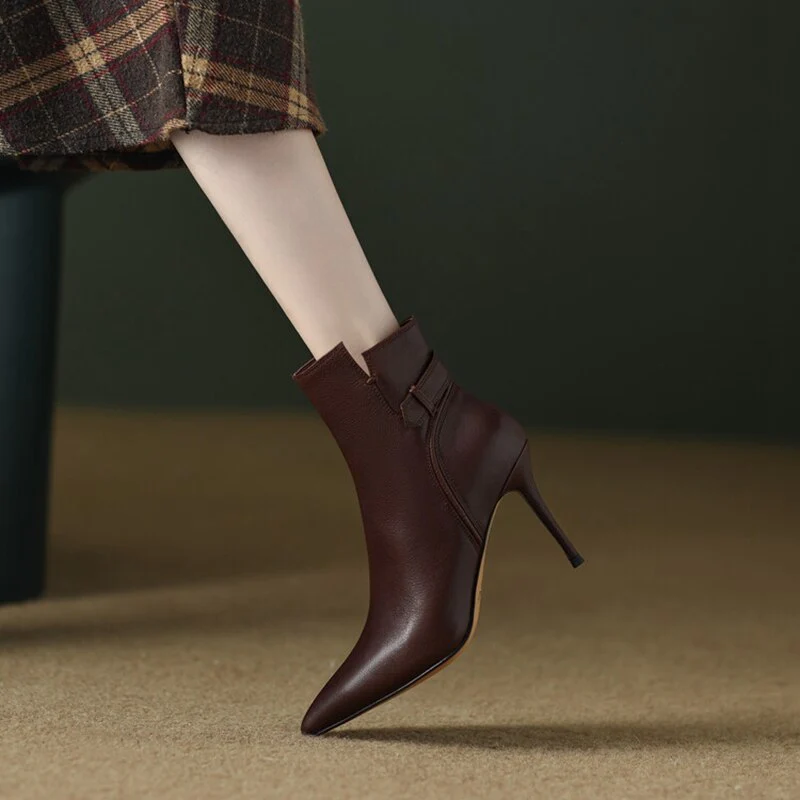 deanwangkt Autumn Shoes    NEW Autumn Women Shoes Genuine Leather Ankle Boots for Women Pointed Toe Super High Heel Shoes Elegant Thin Heel Boots for Women - Deanwangkt