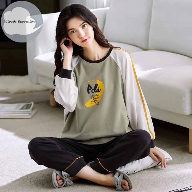 Spring Autumn Women's Sleep Lounge Pajama Long Sleeved Woman Pajama Set Cartoon Pyjamas Cotton Sleepwear M L XL XXL XXXL Fashion - Deanwangkt