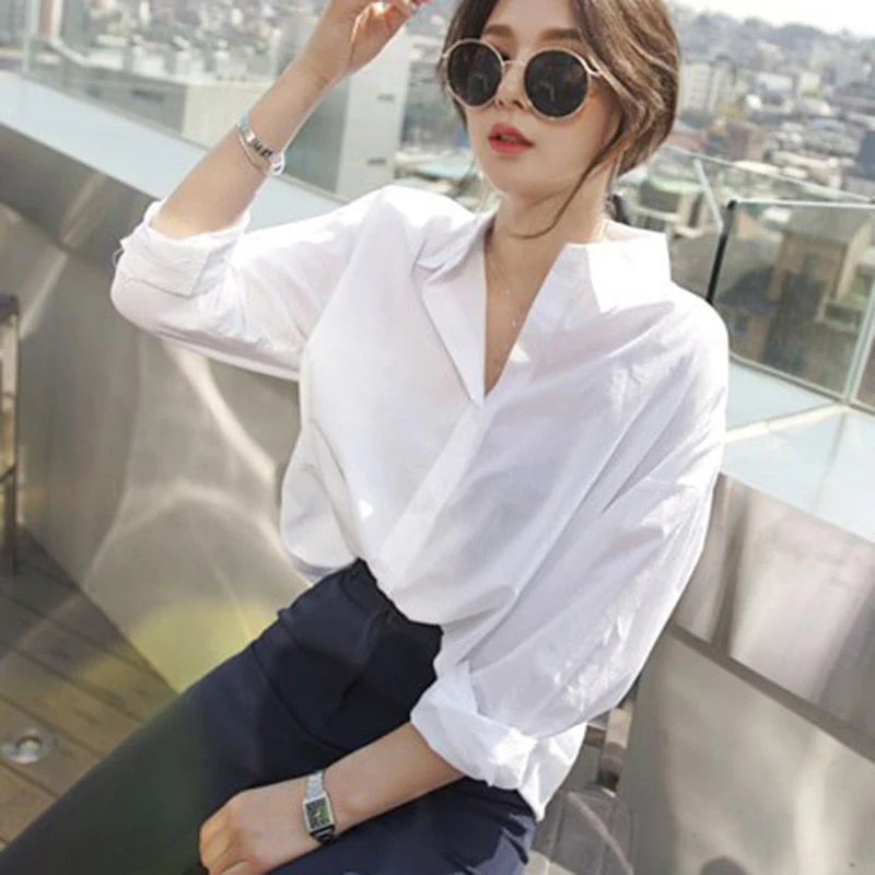 deanwangkt  Graduation Gifts  Spring White Shirt Women Long Sleeve Plus Size Women Blouse Femme Cotton Shirts For Women Loose Casual Blouses Tops 8874 - Deanwangkt