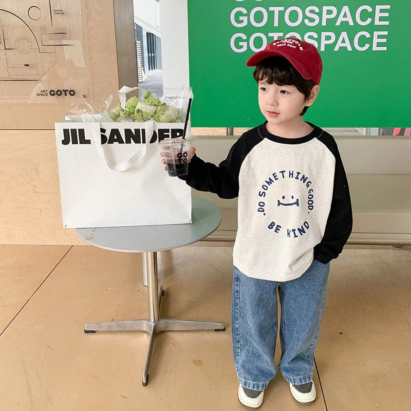 deanwangkt Spring Unisex Kids fashion all-match straight jeans 1-8Years boys trousers girls loose denim pants - Deanwangkt