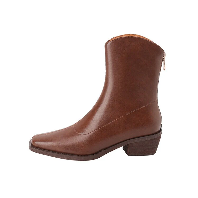deanwangkt  fashion inspo   NEW Fashion Women Shoes Split Leather Boots Square Toe Chunky Heel Shoes Winter Zipper Western Boots Women Solid High Heel Boots - Deanwangkt