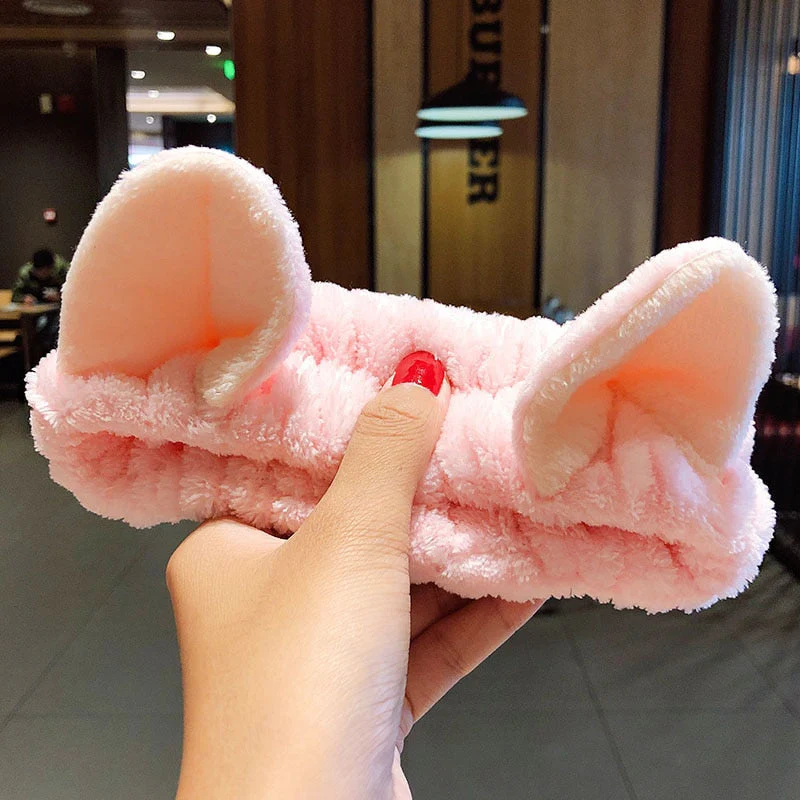 Wash Face Hair Holder Hairbands Soft Warm Coral Fleece Bow Animal Ears Headband For Women Girls Turban Fashion Hair Accessories - Deanwangkt