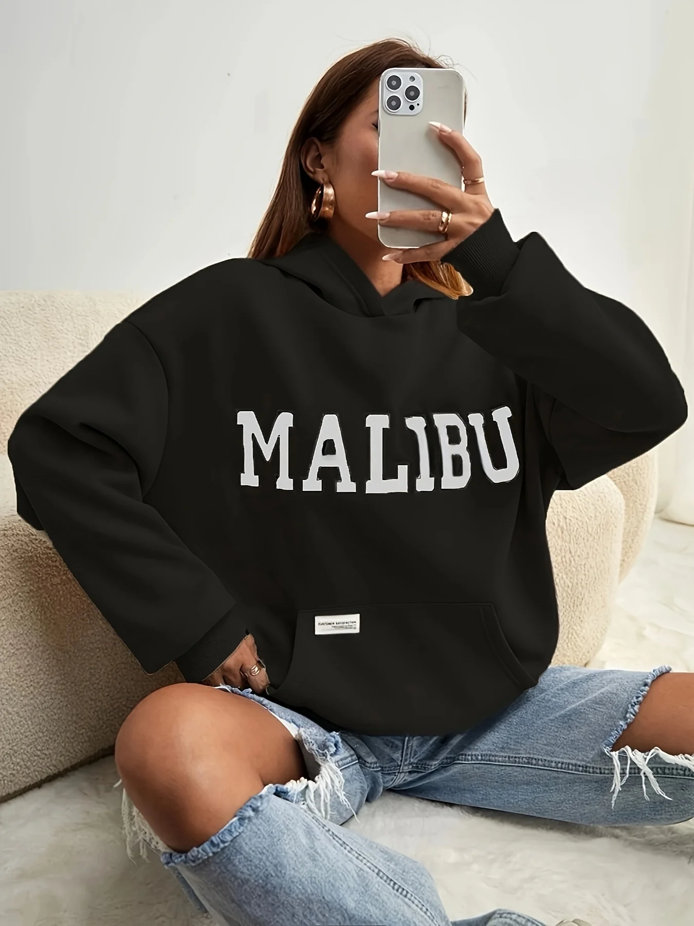 Letter Print Kangaroo Pocket Hoodie, Casual Long Sleeve Hoodie Sweatshirt, Women's Clothing - Deanwangkt