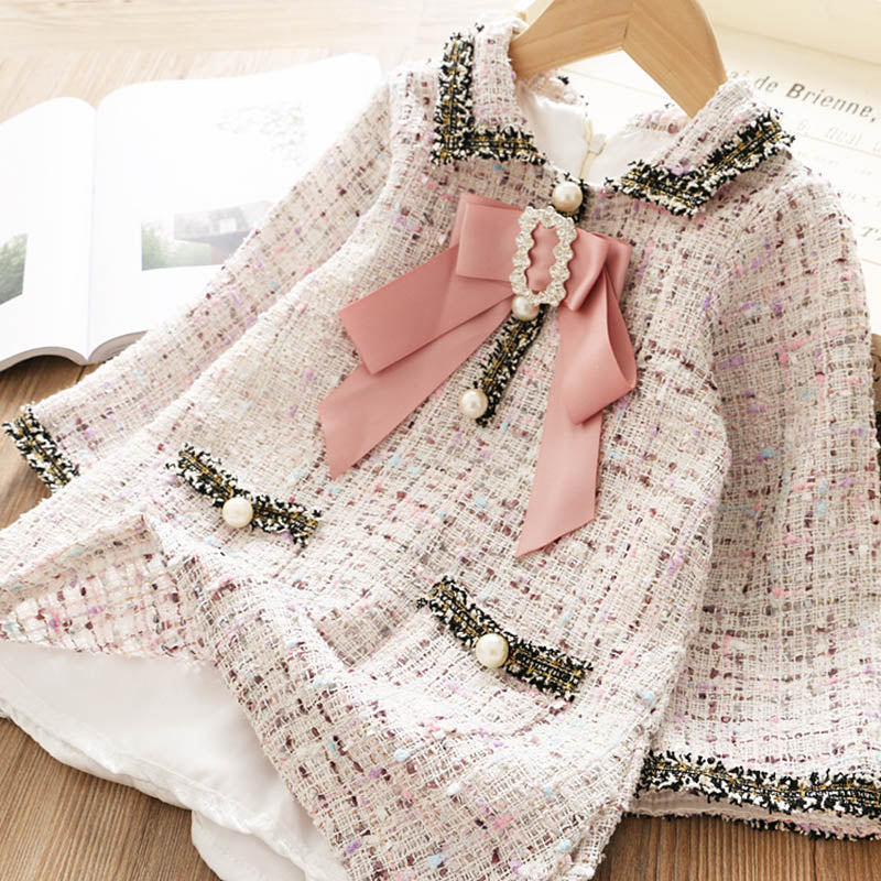 deanwangkt Baby Girl Clothes  Children Suits Korean Version Small Fragrance Girl Plaid Doll Collar Jacket + Love Vest Skirt 2Pcs Clothes Suit Wool Coat - Deanwangkt