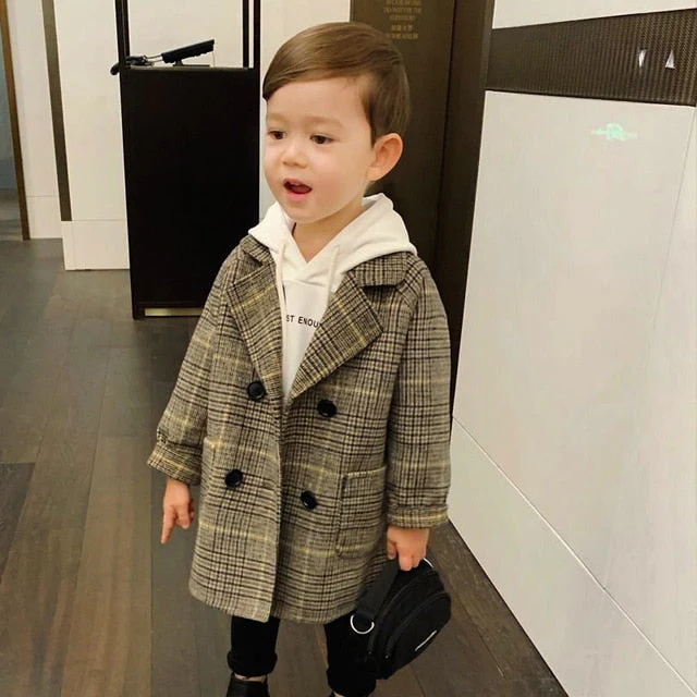 deanwangkt Baby Boy Girls Woolen Jacket Long Double Breasted Warm Infant Toddle Lapel Tweed Coat Spring Autumn Winter Baby Outwear Clothes - Deanwangkt