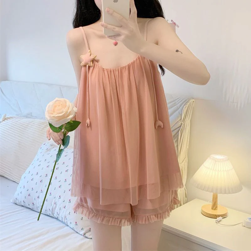 Sleepwear Women Nightwear Women's Sweet New Summer Long-sleeved Sexy Lace Home Clothes Night Gown Sleep Dress - Deanwangkt