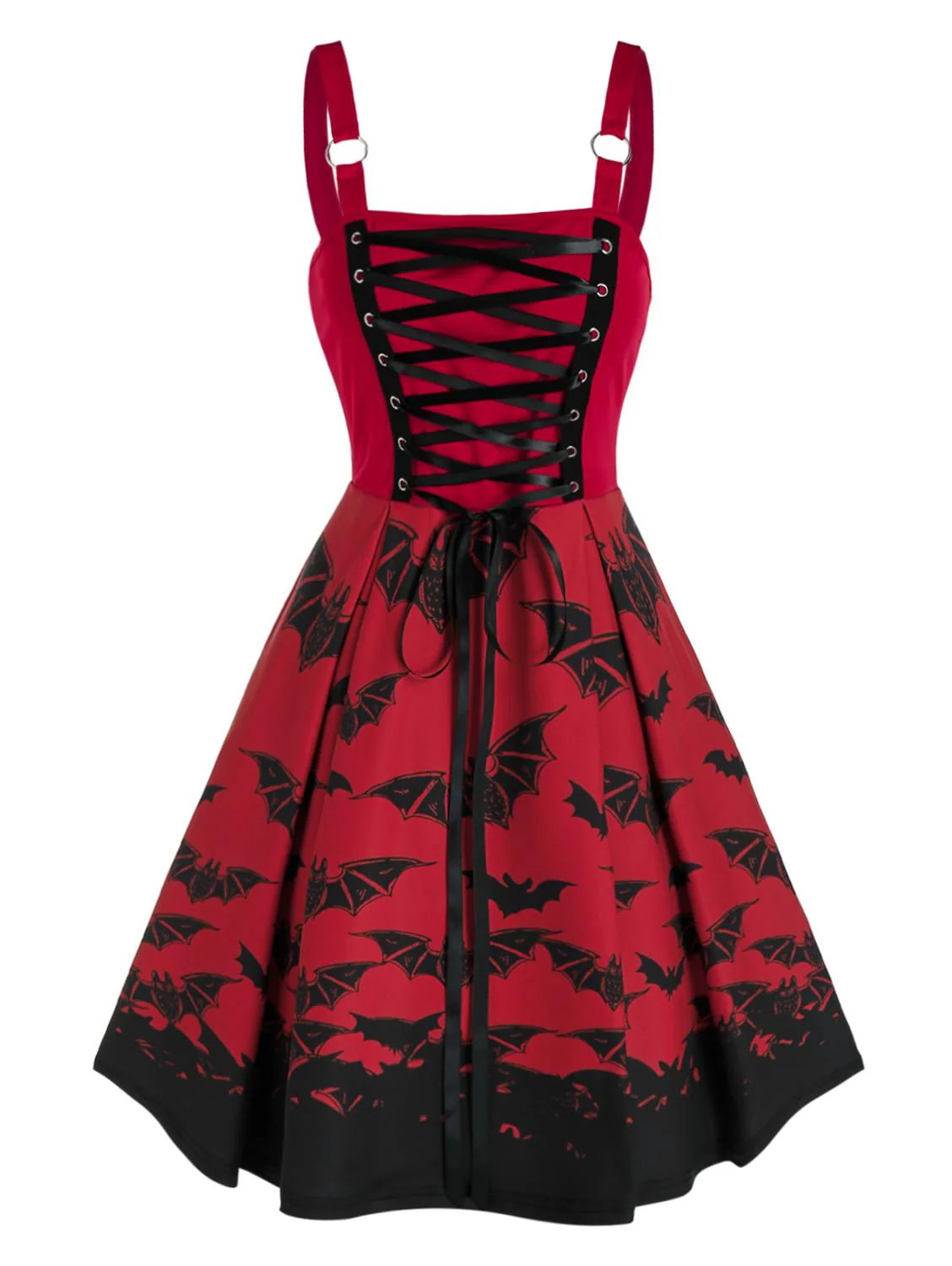 deanwangkt   Plus Size Halloween Dress Lace Up Bat Print Mini Cami Dress Sleeveless Women Sexy Party Dress High Waist Casual Vestidos - Deanwangkt