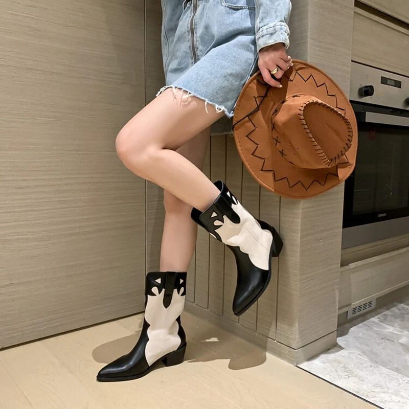 deanwangkt  Autumn Shoes   NEW Autumn Fashion Women Boots Pointed Toe Chunky Heel Shoes Women Genuine Leather Boots Women Black Western Boots Cowboy Boots - Deanwangkt