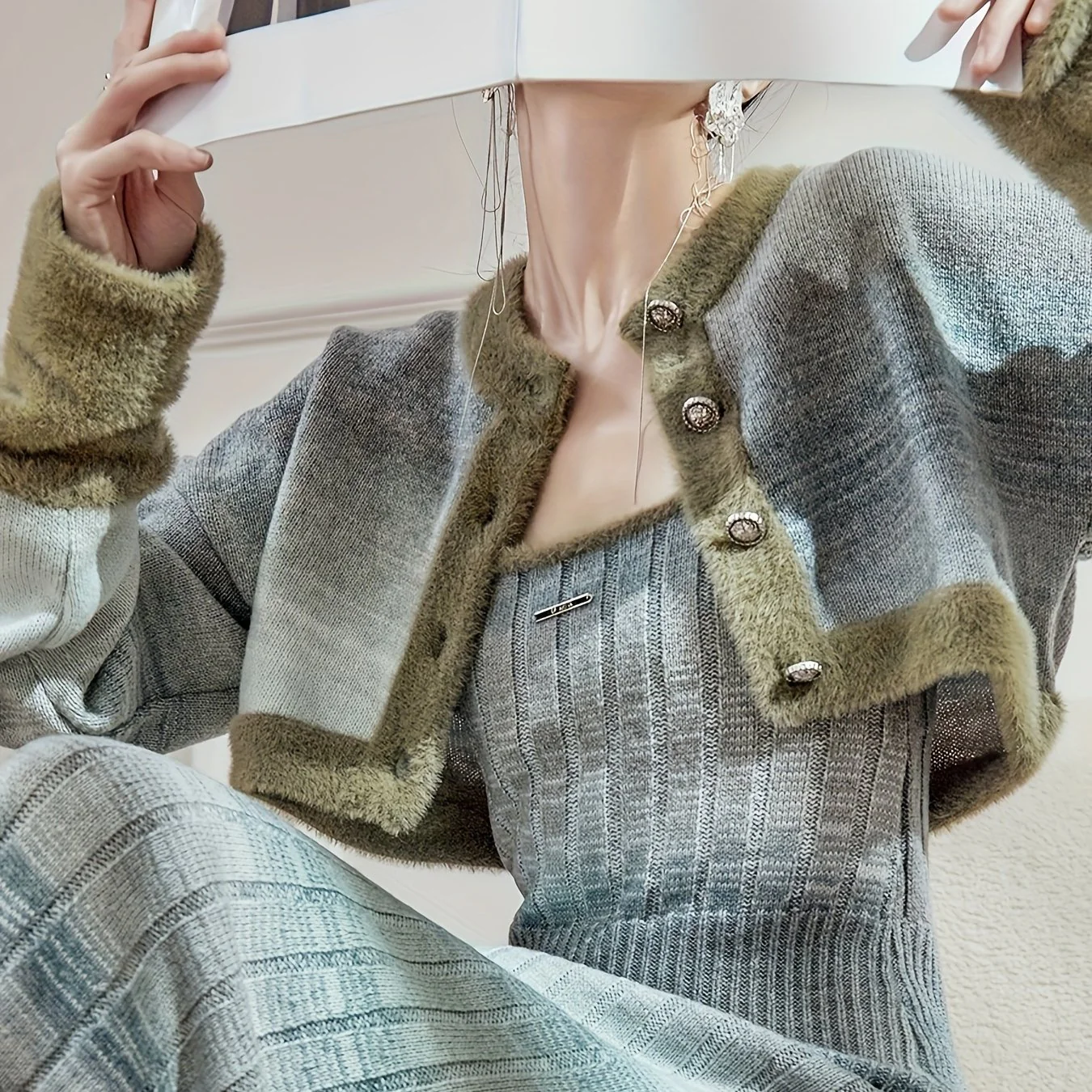 deanwangkt  Elegant Slim Two-piece Dress Set, Long Sleeve Button Front Crop Coat & Slim Pleated Long Length Dress Outfits, Women's Clothing - Deanwangkt