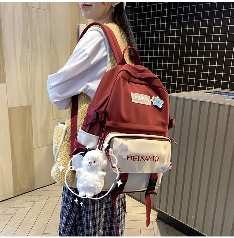 Back to school   Fashion Kawaii Women Backpack Cotton Buckle Rucksack Cute Student School Bag Travel Mochila for Teenage Girls Bookbag - Deanwangkt