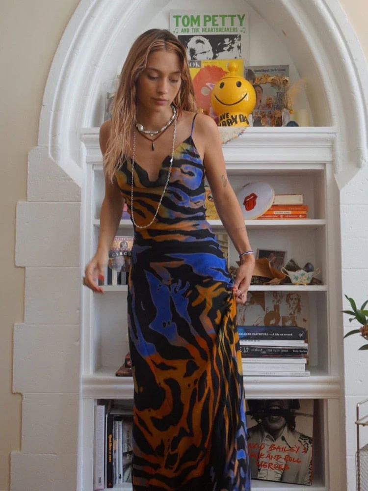 deanwangkt Sexy Off Shoulder Print Summer Long Dress Women Backless Bandage Beach Dresses Female Casual Party Boho Vestidos - Deanwangkt