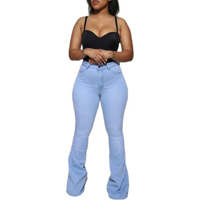 Cotton White High Waist Casual Flared Jeans Women Spring New Slim Slimming Denim Trousers Office Lady Denim Flared Pants - Deanwangkt