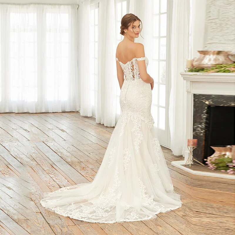 deanwangkt  Off the Shoulder Sweetheart Mermaid Applique Lace Wedding Dresses Trumpet Beach Bridal Gown Brautkleider Bride Vestidos De Novia - Deanwangkt