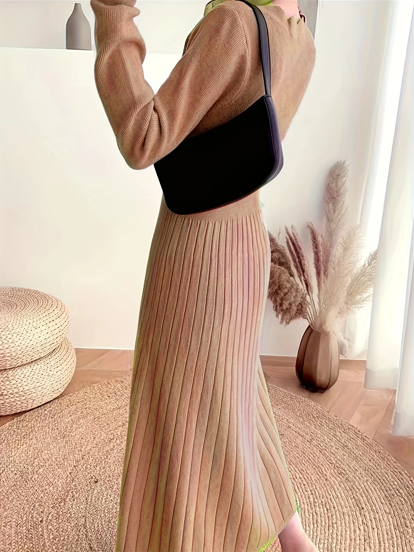 Button Front Solid Midi Dress, Elegant V Neck Long Sleeve Dress, Women's Clothing - Deanwangkt