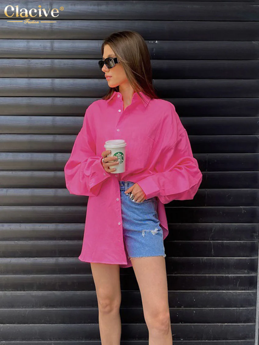 deanwangkt Autumn Loose Pink Office Women Shirt  Elegant Long Sleeve Fashion Blouses Cotton Streetwear Solid Shirts Top Female - Deanwangkt