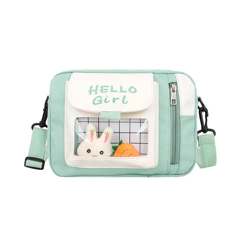 deanwangkt  Japanese Lovely Flap Small Bag Women Rabbit&Carrot Pins Nylon Bag Mini Crossbody Bags For Women Shoulder Bag Phone Bag Purses - Deanwangkt