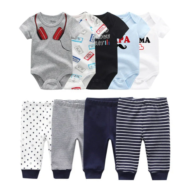 6/9PCS Baby Girl Clothes Newborn Unisex Solid Bodysuits+Pants Cotton Baby Boy Clothes Short Sleeve Girls Baby Clothing Cartoon - Deanwangkt