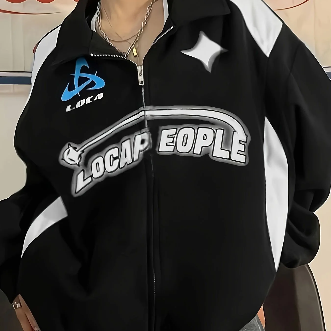 deanwangkt  Letter Print Color Block Sweatshirt, Y2K Pullover Half Zip Up Long Sleeve Lapel Sweatshirt For Fall & Winter, Women's Clothing - Deanwangkt