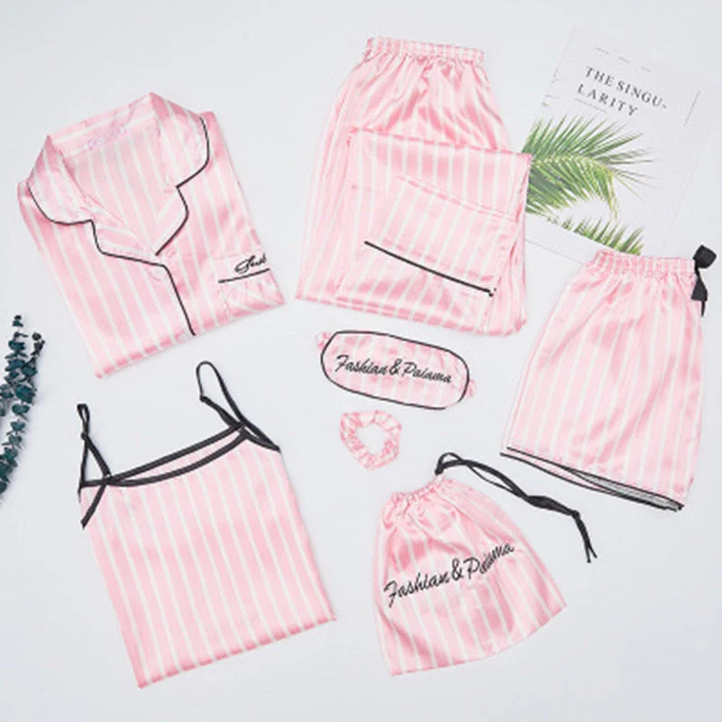 deanwangkt Pajamas Set Women Summer Sexy Flower Pyjamas Sexy Female Long Sleeve Shirt Pants Handwork Stitch Lingerie Striped Mom Sleepwear - Deanwangkt