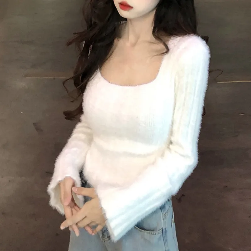 deanwangkt Autumn Winter Knitting Crop Tops Women Skinny Sweaters Bottom Shirts Fashion Female Long Sleeve Pullover Casual Knitted Sweater - Deanwangkt