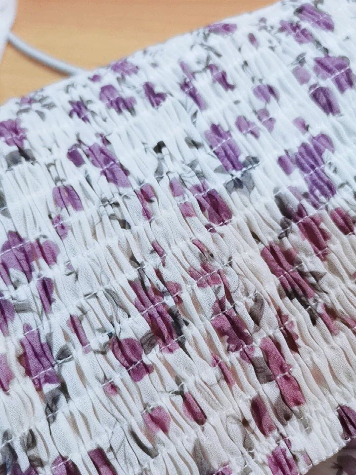 Floral Slip Dress Ladies Mini A-line Strap Dress  High Waist Ruched Purple Sundress For Women Spring  Clothing Robe Femme Fairy Dress - Deanwangkt