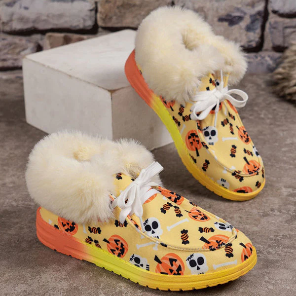deanwangkt - Black Casual Patchwork Frenulum Printing Round Keep Warm Comfortable Out Door Shoes - Deanwangkt
