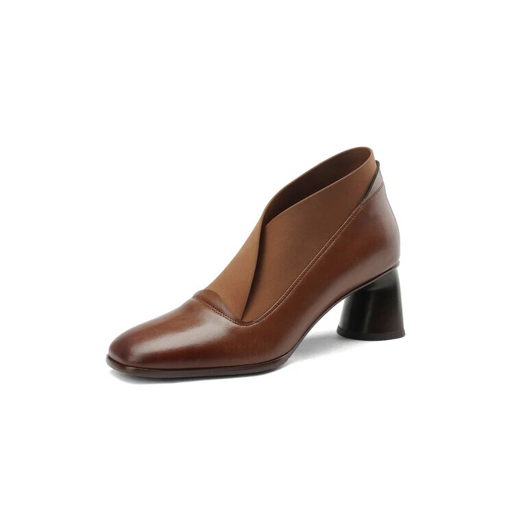 deanwangkt Autumn Boots   NEW Women Boots Square Toe High Heel Shoes for Women Split leather Shoes Women Chunky Heel Black Boots Autumn Solid Boots - Deanwangkt