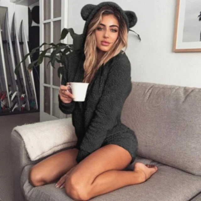 Winter Warm Pyjamas Women Onesies Fluffy Fleece Jumpsuits Sleepwear Overall Plus Size Hood Sets Pajamas For Women Adult - Deanwangkt