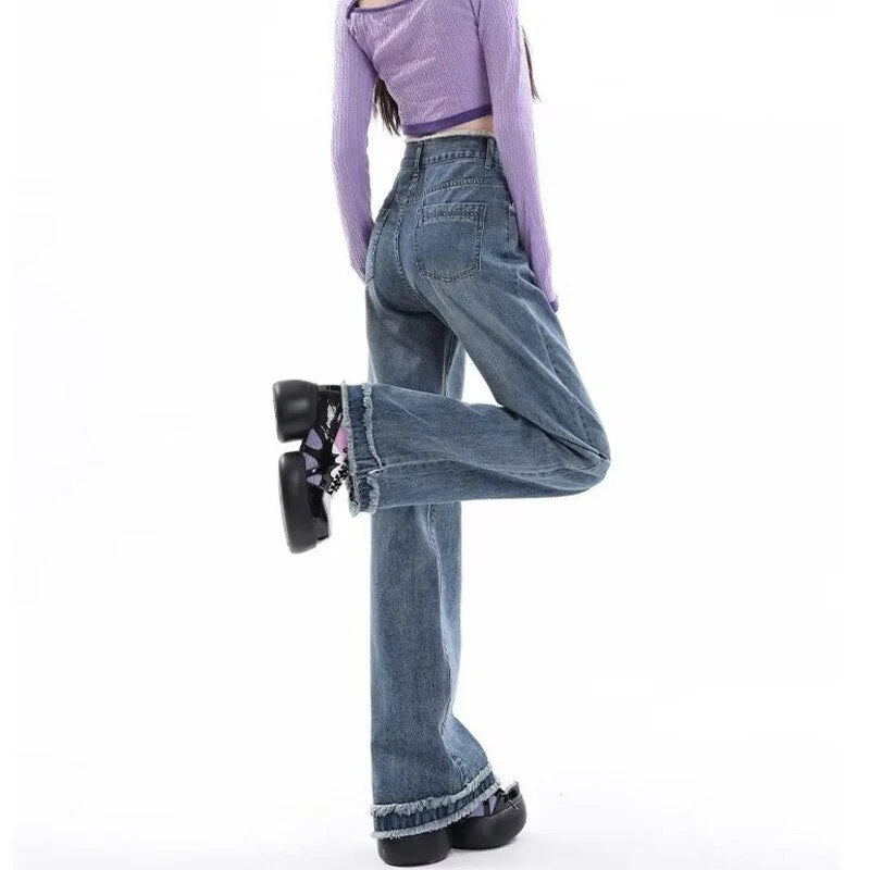 deanwangkt New Summer Light Straight Leg Pants, Artistic Jeans, Trendy Pants, Women's Washable, Trendy, Lazy Buttons, And Versatile Options - Deanwangkt