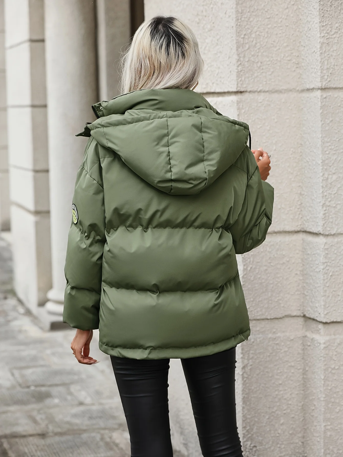 Drawstring Warm Hooded Coat, Casual Solid Zip Up Long Sleeve Outerwear, Women's Clothing - Deanwangkt