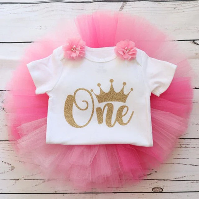 deanwangkt My Little Baby Girl First 1st Birthday Party Dress Cute Pink Tutu Cake Outfits Infant Dresses Baby Girls Baptism Clothes 0-12M - Deanwangkt