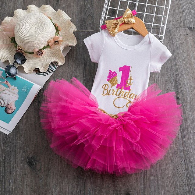 deanwangkt My Little Baby Girl First 1st Birthday Party Dress Cute Pink Tutu Cake Outfits Infant Dresses Baby Girls Baptism Clothes 0-12M - Deanwangkt