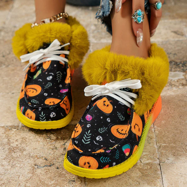 deanwangkt - Black Casual Patchwork Frenulum Printing Round Keep Warm Comfortable Out Door Shoes - Deanwangkt