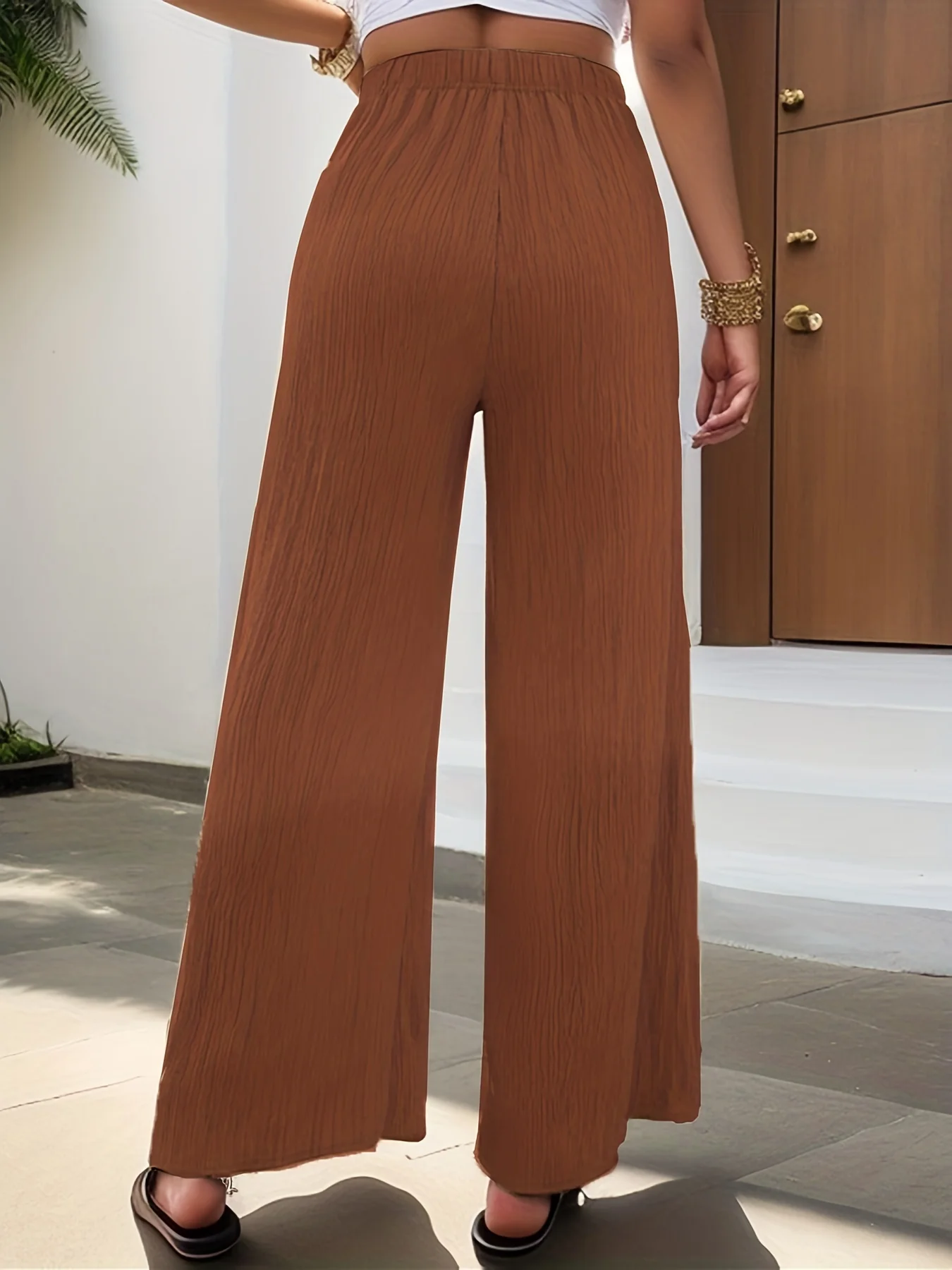 deanwangkt-1  Elastic Waist  Wide Leg Pants, Casual Loose Pants For Spring & Summer, Women's Clothing - Deanwangkt