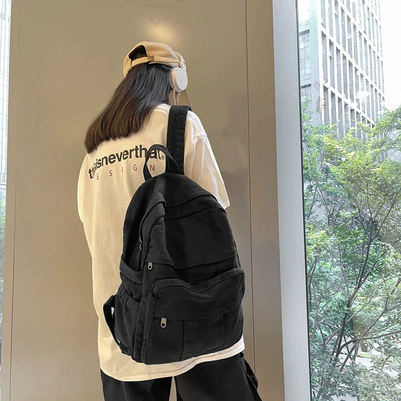 Back To School Student Shoulders Large Capacity Khaki Backpack Fashion Canvas Backpacks Female College Teen Computer Bag mochila - Deanwangkt