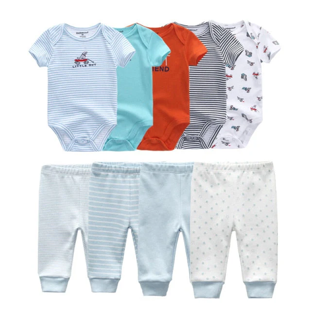 6/9PCS Baby Girl Clothes Newborn Unisex Solid Bodysuits+Pants Cotton Baby Boy Clothes Short Sleeve Girls Baby Clothing Cartoon - Deanwangkt