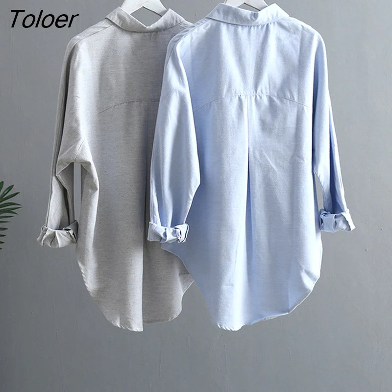 deanwangkt Spring Turn-down Collar Solid Women Shirt Oversized Long Sleeve Women Blouses Casual Pockets Female Shirts Tops Blusas 6658 - Deanwangkt