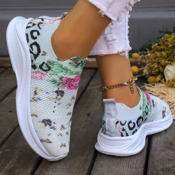 deanwangkt - White Casual Patchwork Printing Round Mesh Breathable Comfortable Out Door Shoes - Deanwangkt