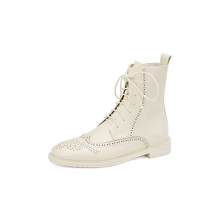 deanwangkt  fashion inspo    NEW Fall Shoes Women Round Toe Low Heel Shoes Winter Solid Genuine Leather Boots Women Hollow Brogues Ankle Boots Chelsea Boots - Deanwangkt