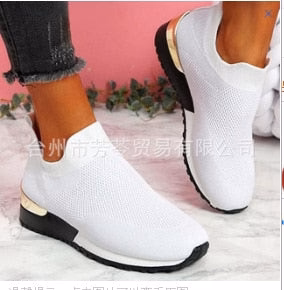 deanwangkt New Spring Knitting Socks Shoes Women  Mesh Breathable Platform Sneakers Slip On Flat Casual Loafers Ladies Vulcanized Shoes - Deanwangkt