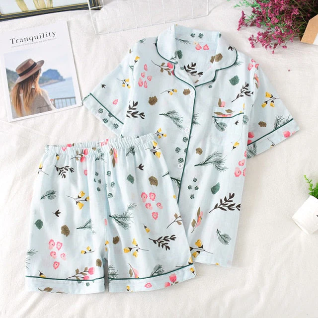 deanwangkt  Pyjamas Women 100% Cotton Short Sleeves Ladies Pajama Sets Shorts Cute Cartoon Print Japanese Simple Sleepwear Homewear Pijamas - Deanwangkt