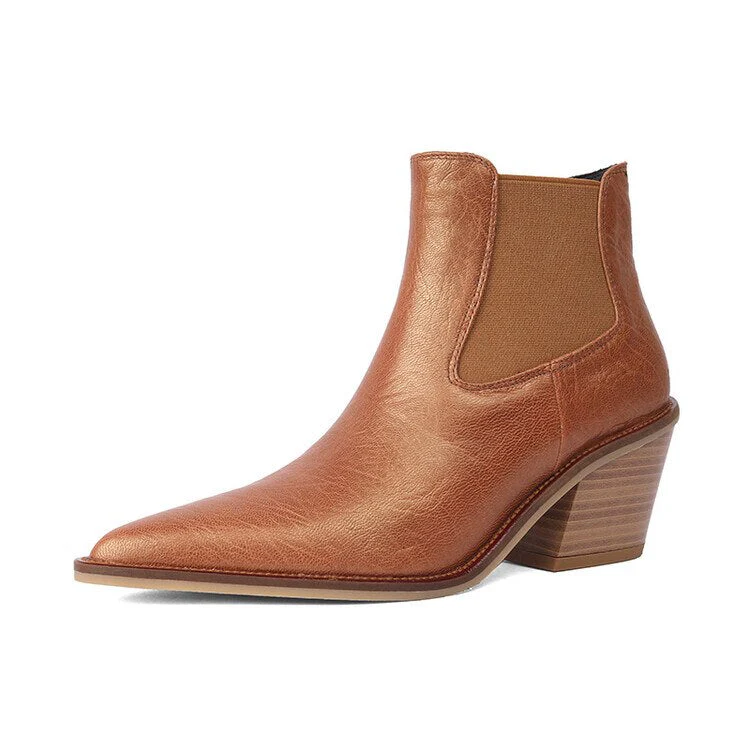 deanwangkt  fashion inspo    Autumn Boots Women Split Leather Shoes for Women Pointed Toe Ankle Boots Chunky Heel Shoes Western Boots казаки женские обувь - Deanwangkt