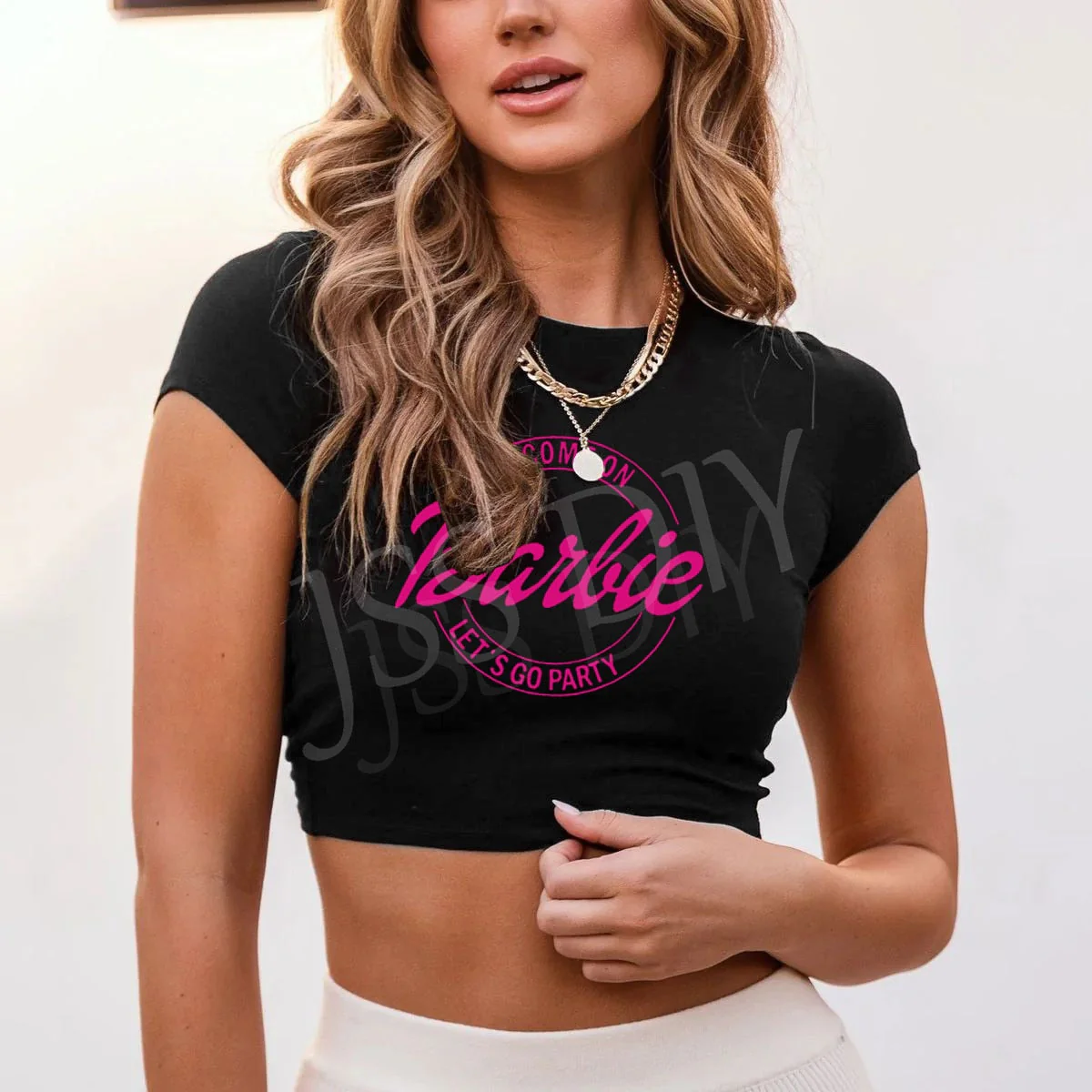 Joskka Barbie Inspired Outfits Diy Printed Barbie Tops Fashion Umbilical Dress Tie Rope Hollow Backless Outerwear T-Shirt Y2K Girls - Deanwangkt