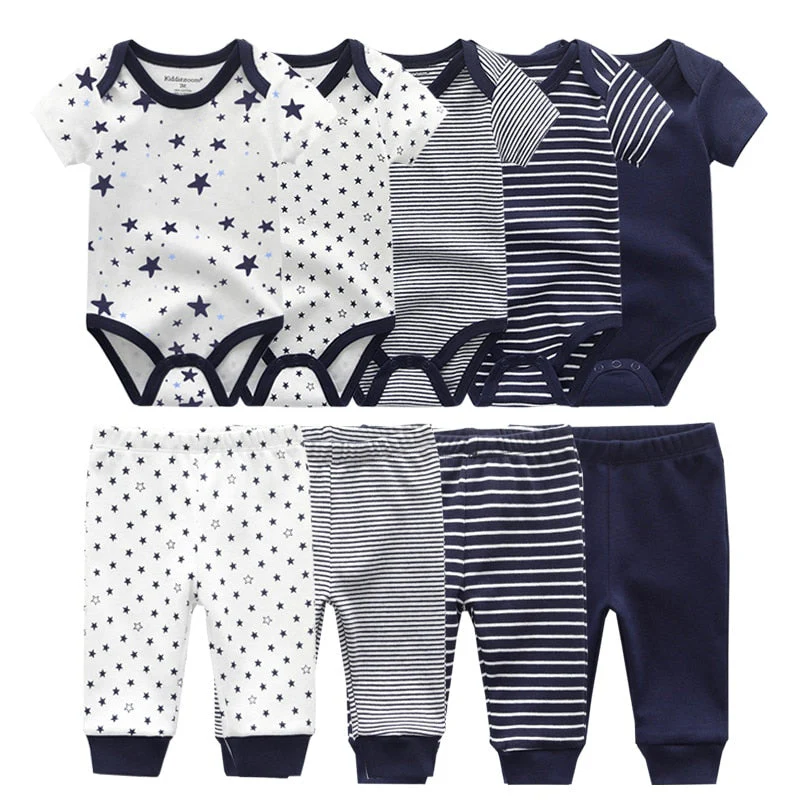 6/9PCS Baby Girl Clothes Newborn Unisex Solid Bodysuits+Pants Cotton Baby Boy Clothes Short Sleeve Girls Baby Clothing Cartoon - Deanwangkt
