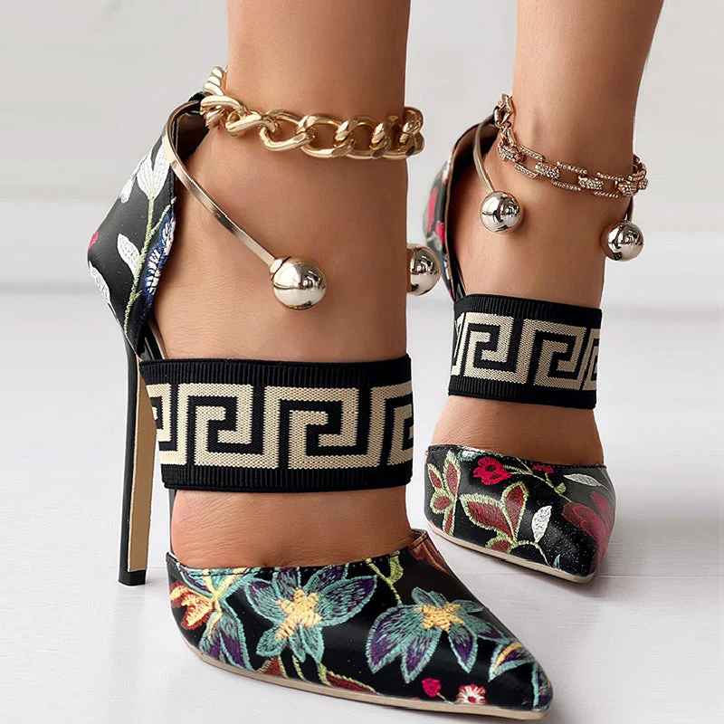 deanwangkt - Black Casual Patchwork Printing Pointed Out Door Shoes (Heel Height 4.72in) - Deanwangkt