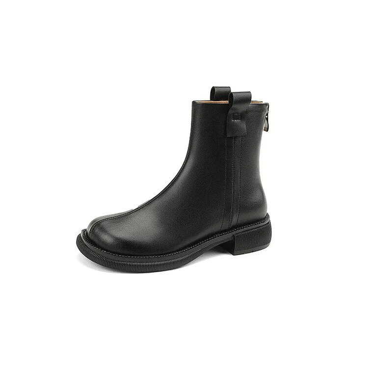 deanwangkt  Autumn Shoes   NEW Fall Shoes Women Split Leather Boots Round Toe Chunky Heel Women Boots Winter Solid Slip-on Ankle Boots Western Boots Women - Deanwangkt